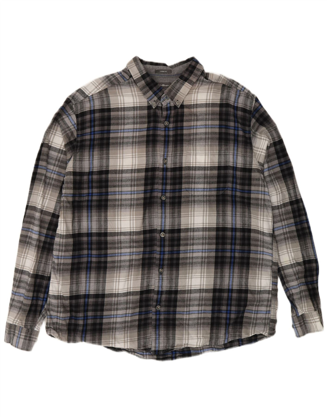 EDDIE BAUER Camicia da uomo in flanella dal taglio classico XL in cotone a quadri grigio