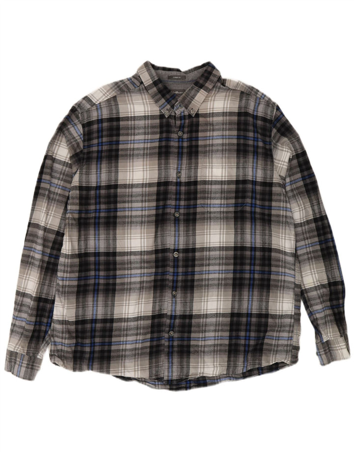 EDDIE BAUER Camicia da uomo in flanella dal taglio classico XL in cotone a quadri grigio