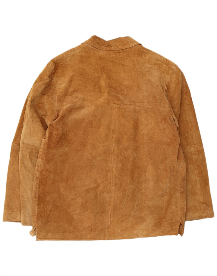 Giacca blazer vintage in pelle scamosciata a 3 bottoni da uomo UK 38 in pelle beige media