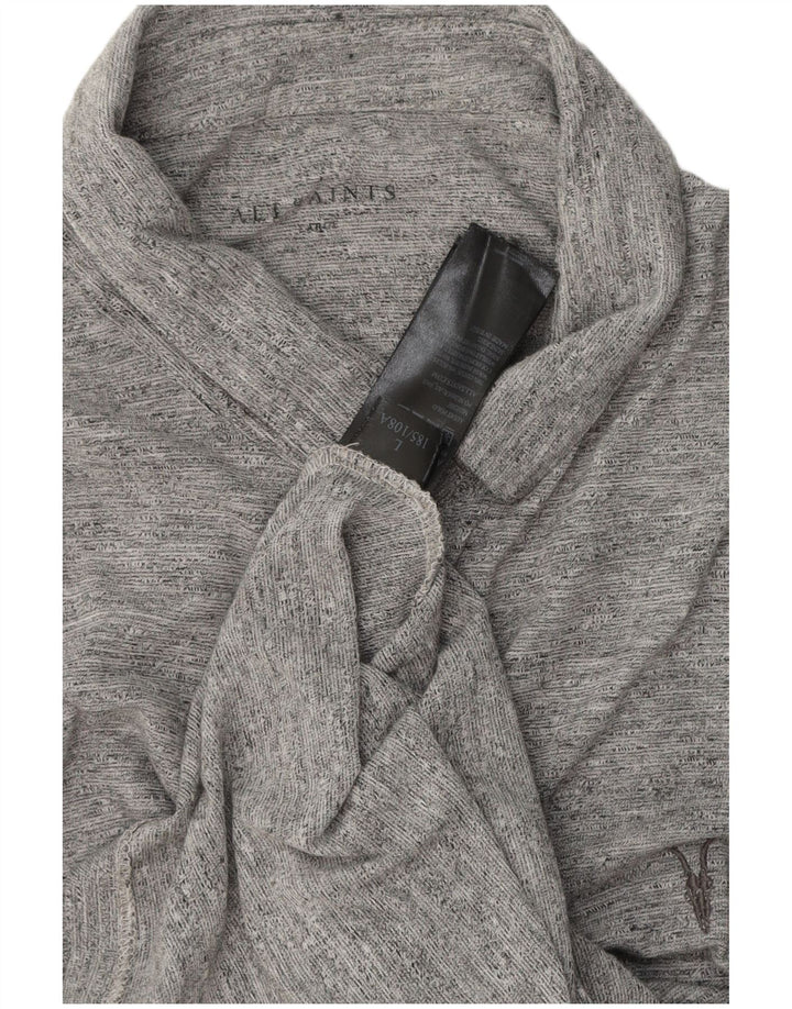 Polo da uomo All Saints Large in cotone chiazzato grigio