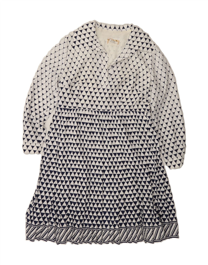 VINTAGE Womens Long Sleeve A-Line Dress IT 44 Medium White Geometric Vintage Vintage and Second-Hand Vintage from Messina Hembry 