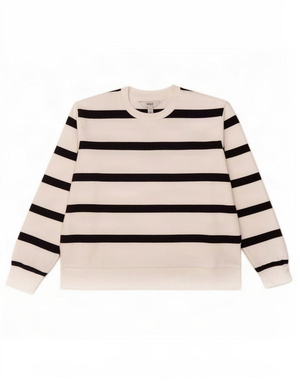 Felpa da donna Marks & Spencer UK 14 Cotone a righe bianche medie