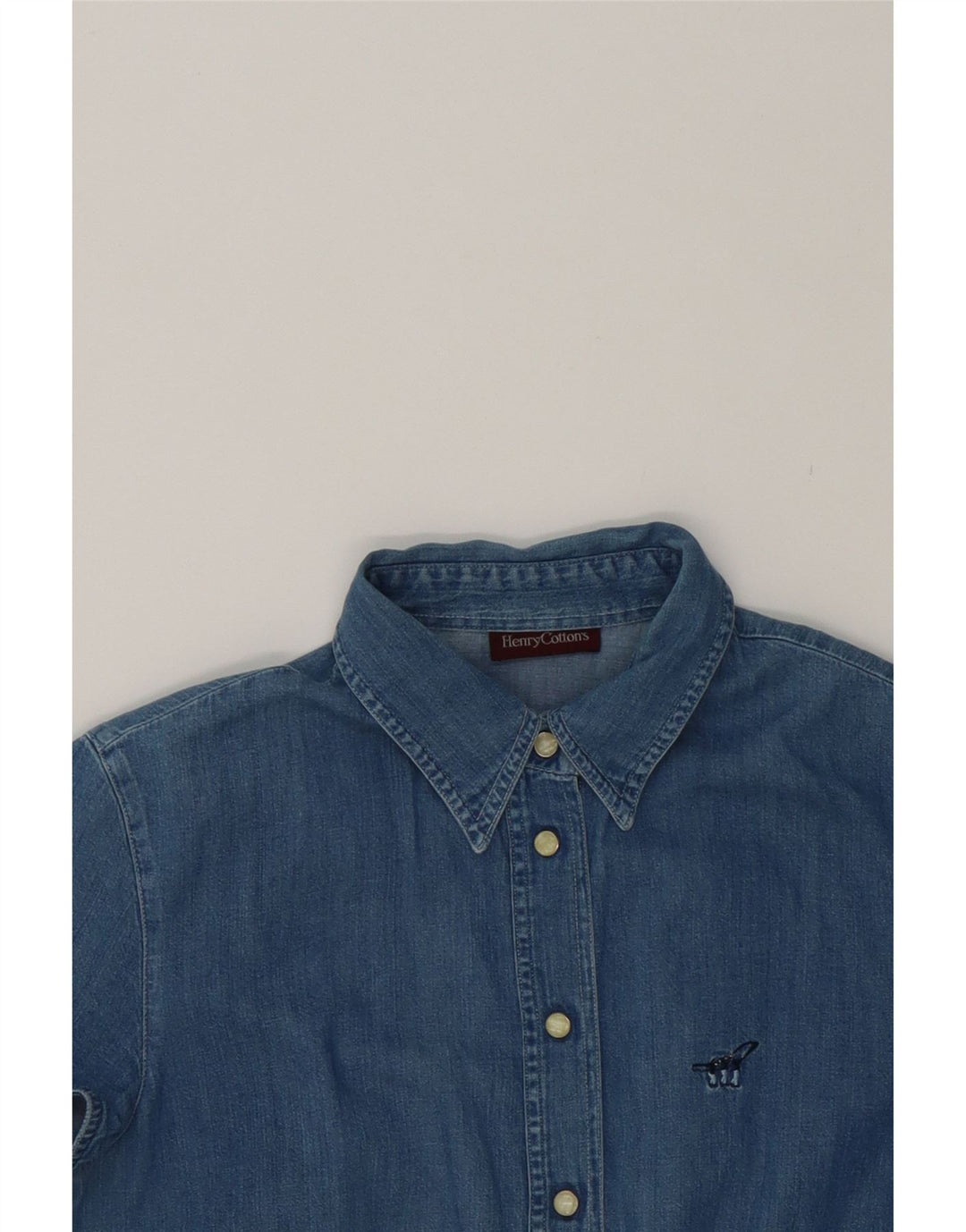 HENRY COTTONS Womens Short Sleeve Denim Shirt IT 44 Medium Blue Vintage Henry Cottons and Second-Hand Henry Cottons from Messina Hembry 