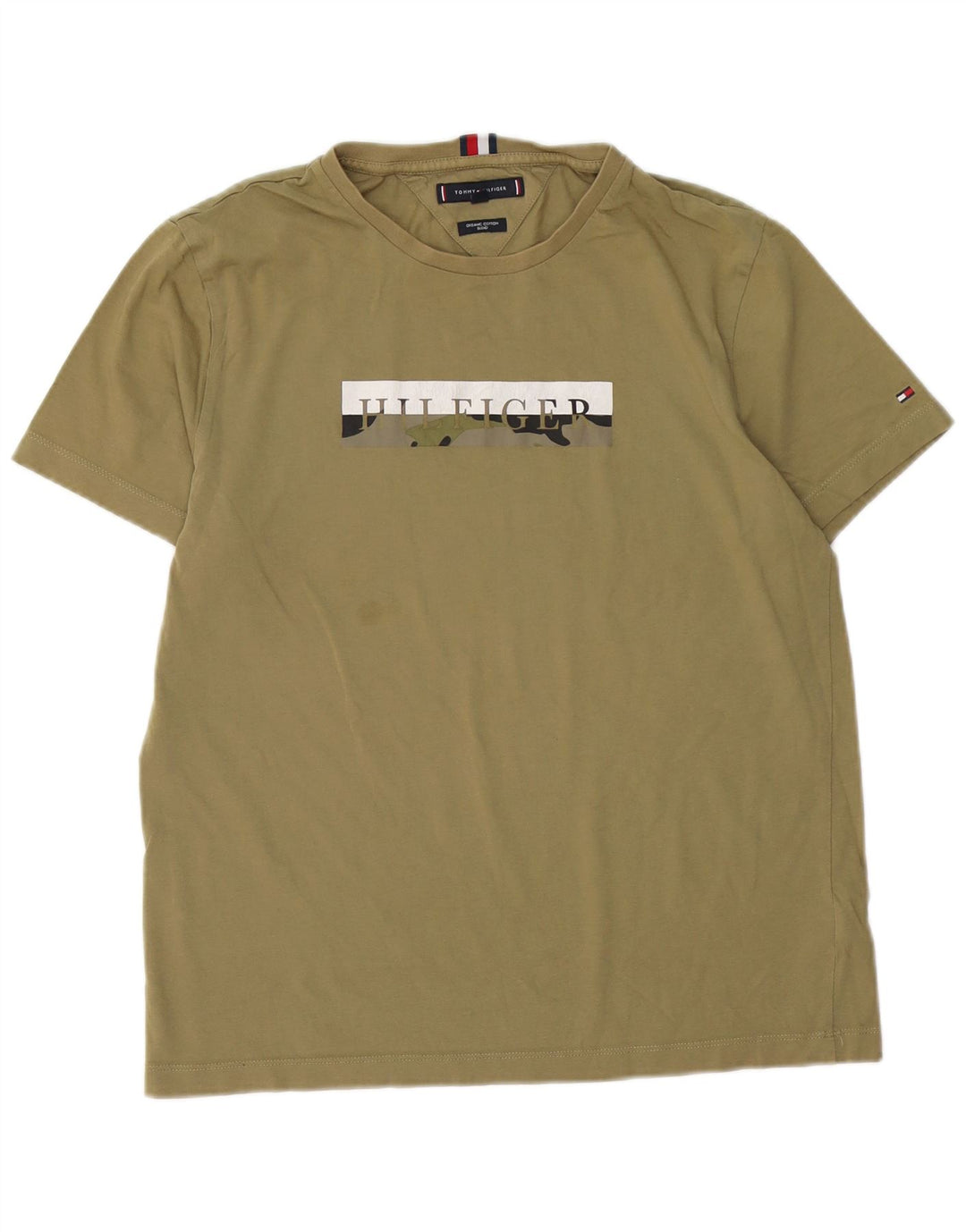 TOMMY HILFIGER T-shirt grafica da uomo Top in cotone kaki medio
