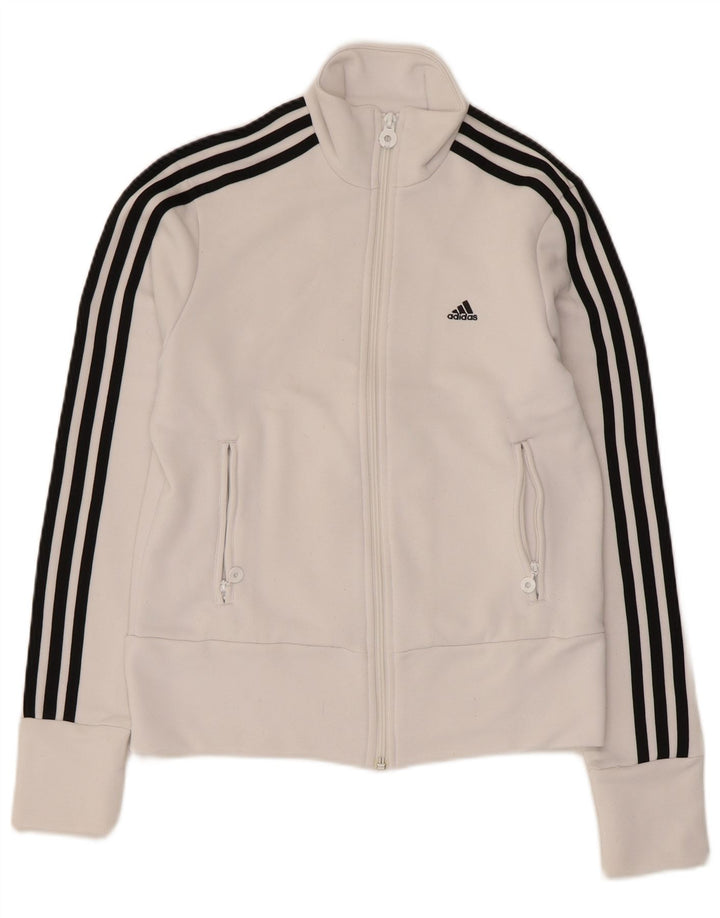 Giacca da tuta da donna Adidas UK 12 poliestere bianco medio