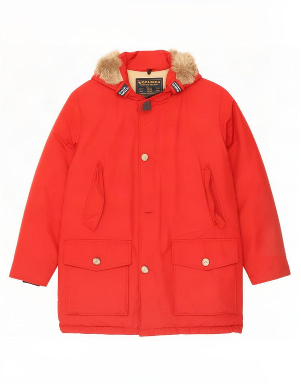 Woolrich Mens Hooded Padded Coat UK 36 Small Red Cotton