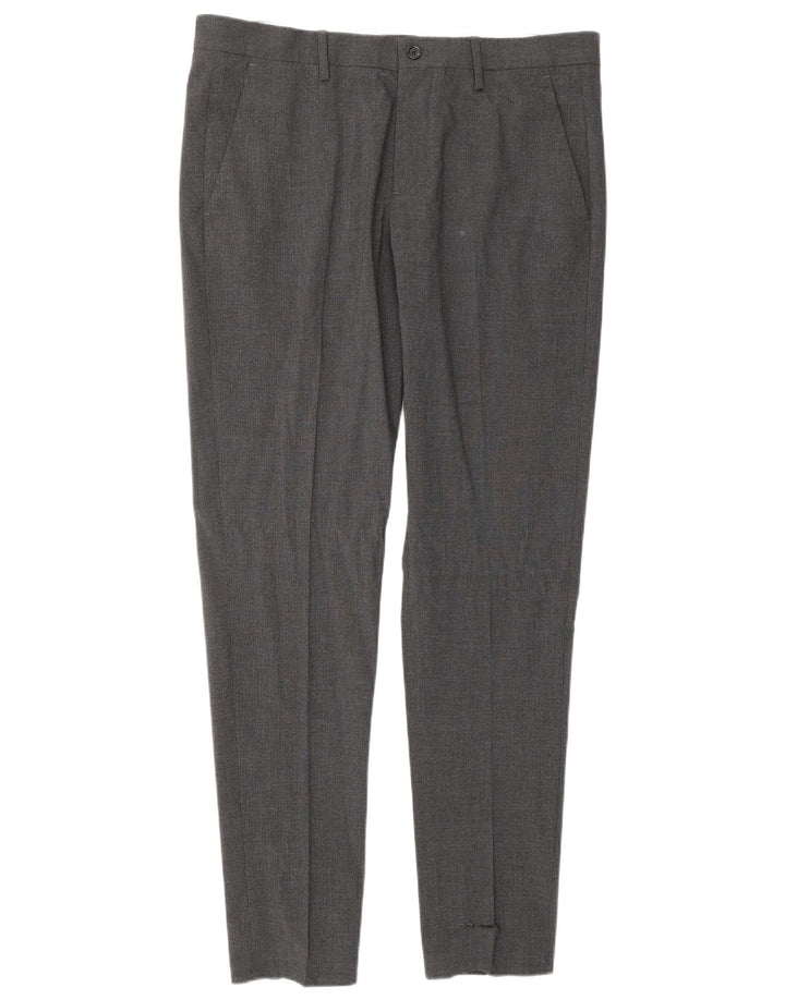 Pantaloni chino slim da uomo Zara EU 42 Large W32 L32 lana a quadri grigi