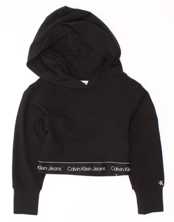 Maglione con cappuccio grafico per ragazze Calvin Klein Crop Graphic 3-4 anni in viscosa nera