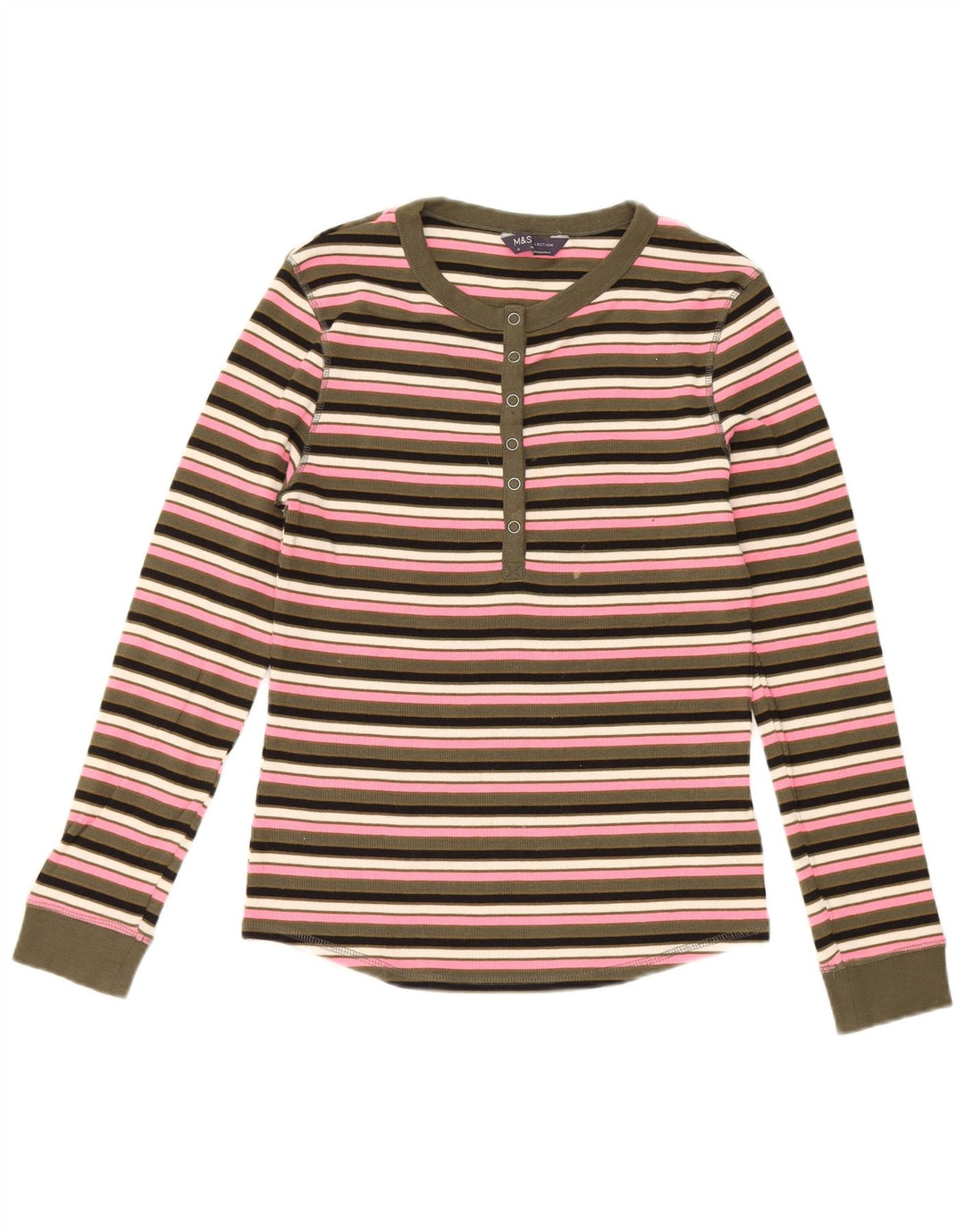 Top a maniche lunghe da donna Marks & Spencer UK 10 piccolo a righe multicolore