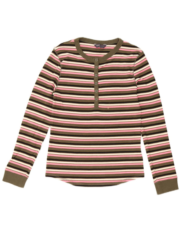 Top a maniche lunghe da donna Marks & Spencer UK 10 piccolo a righe multicolore