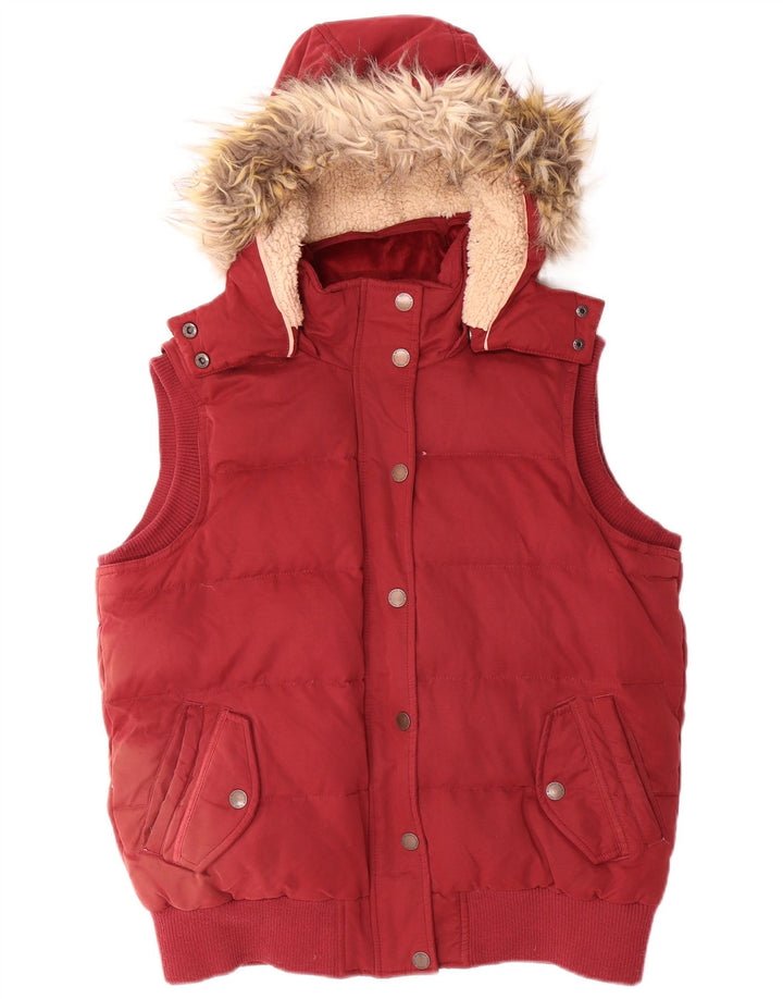 Gilet imbottito con cappuccio da donna Fat Face UK 14 grande rosso poliestere