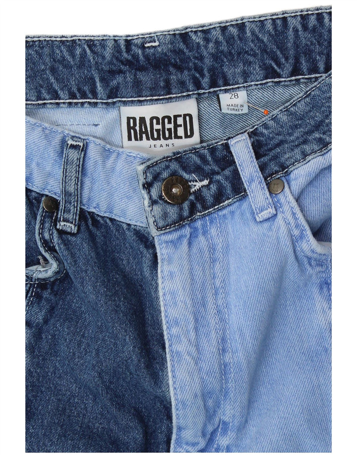 Jeans dritti da donna VINTAGE W28 L28 blu patchwork in cotone retrò