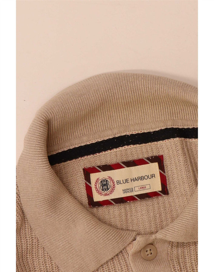 Marks & Spencer maglione da uomo con collo a polo blu Harbour grande beige