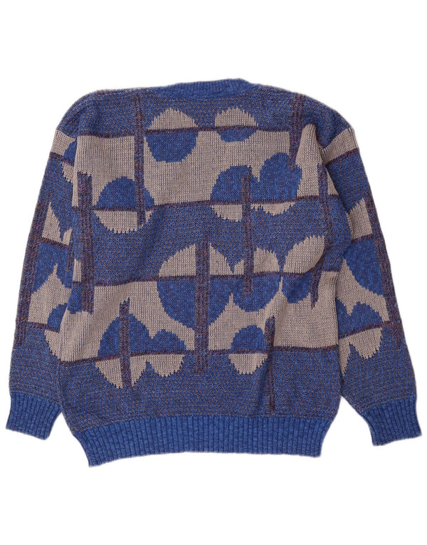 Maglione vintage da uomo con scollo a V IT 50 Cotone geometrico blu medio