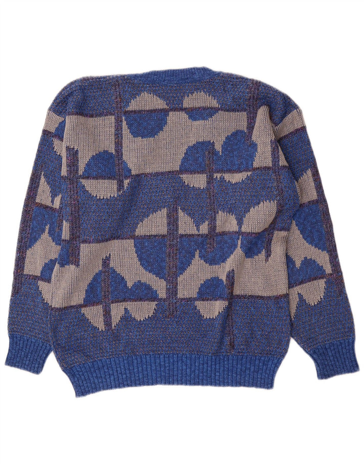 Maglione vintage da uomo con scollo a V IT 50 Cotone geometrico blu medio