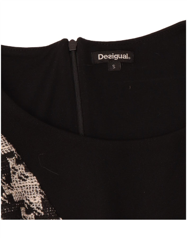 Desigual Abito tubino manica 3/4 da donna UK 10 Piccolo patchwork nero