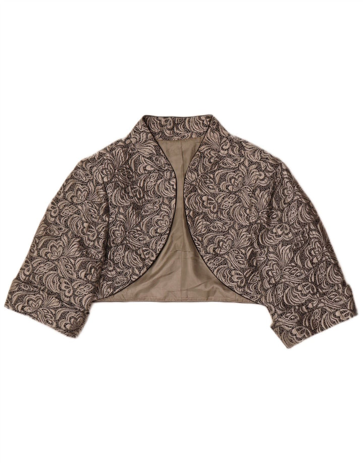 Giacca Bolero vintage da donna UK 18 XL Poliestere floreale grigio