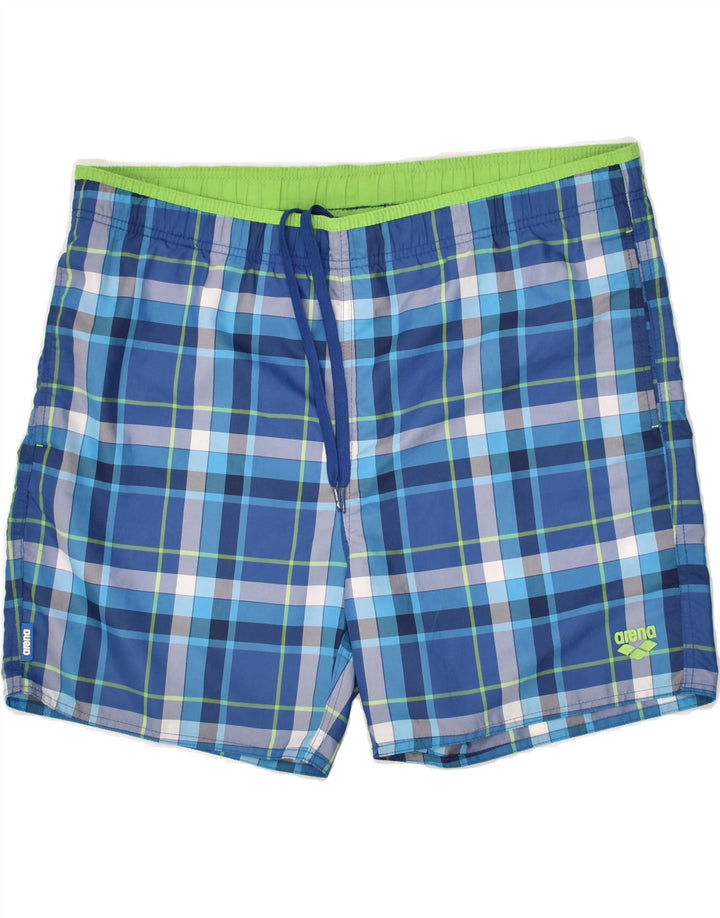 ARENA Mens Sport Shorts Large Blue Check Polyester | Vintage Arena | Thrift | Second-Hand Arena | Used Clothing | Messina Hembry 