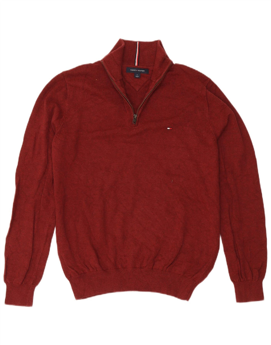 Maglione maglione da uomo con zip e collo Tommy Hilfiger in cotone bordeaux medio