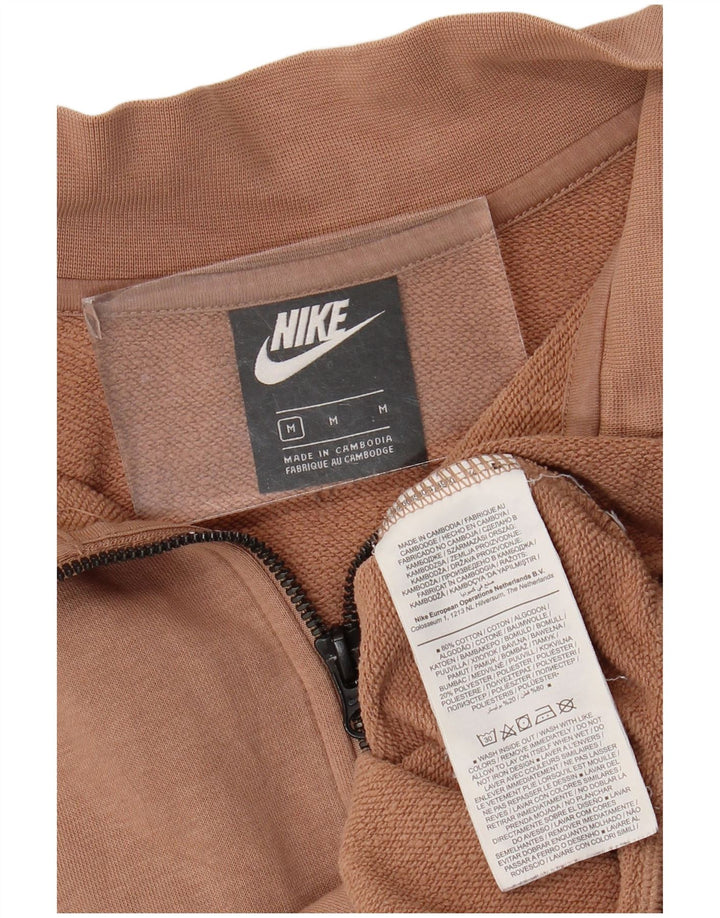 Felpa Nike da donna con collo corto e zip, maglione, UK 14, cotone marrone medio