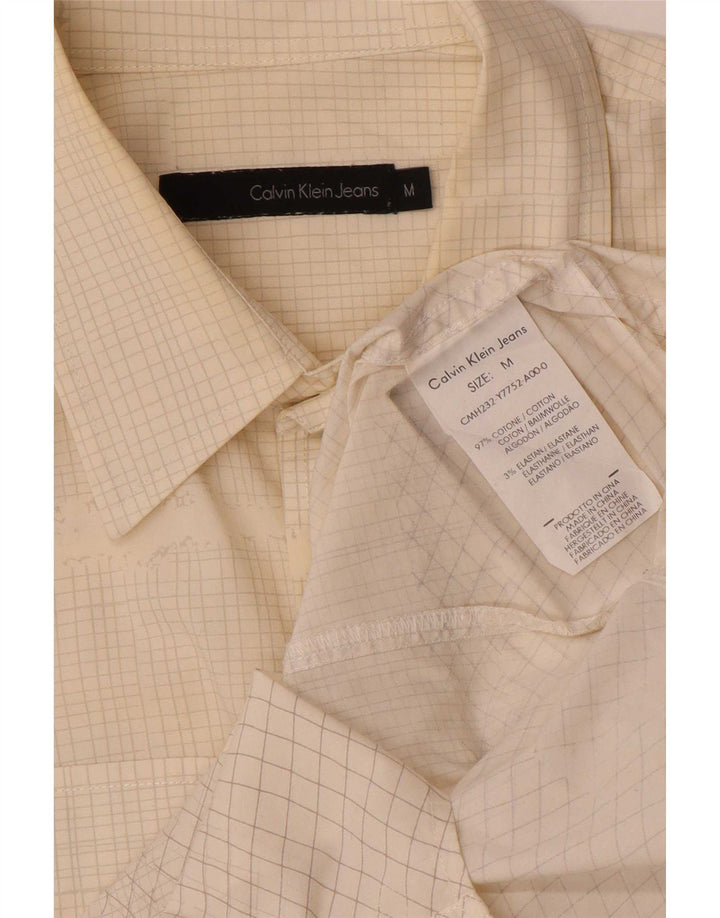 Camicia da uomo Calvin Klein Jeans in cotone a quadri bianco sporco medio
