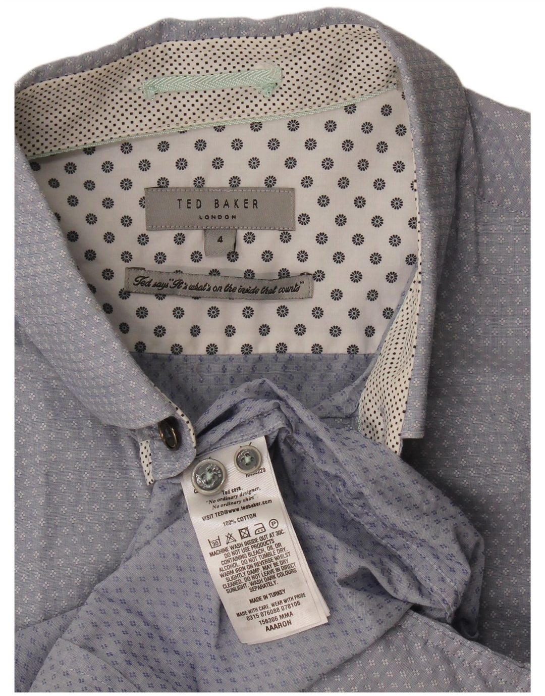 Ted Baker Camicia da uomo con motivo astratto taglia 4 grande cotone blu
