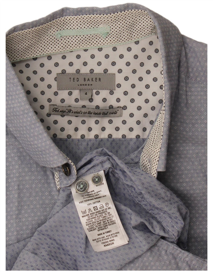 Ted Baker Camicia da uomo con motivo astratto taglia 4 grande cotone blu