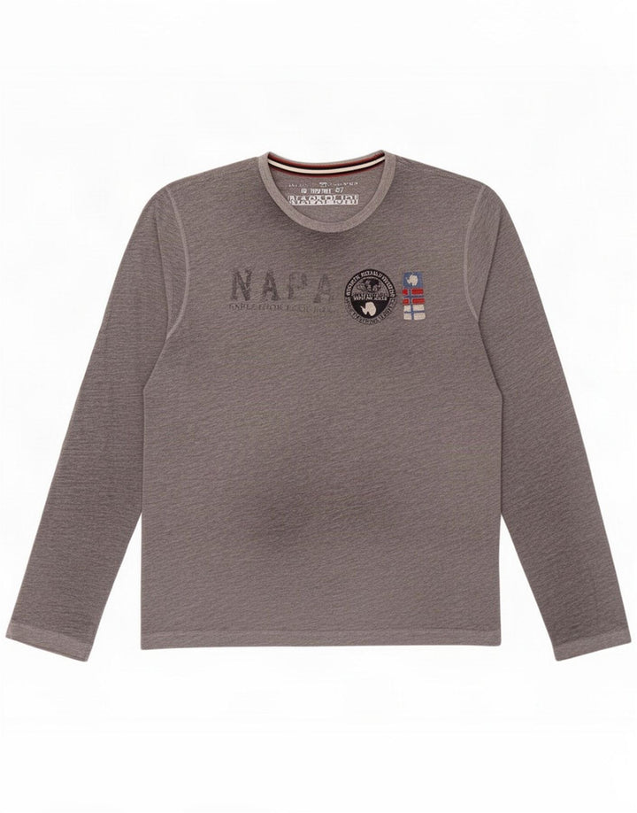 Napapijri Top grafico da uomo a maniche lunghe grande grigio