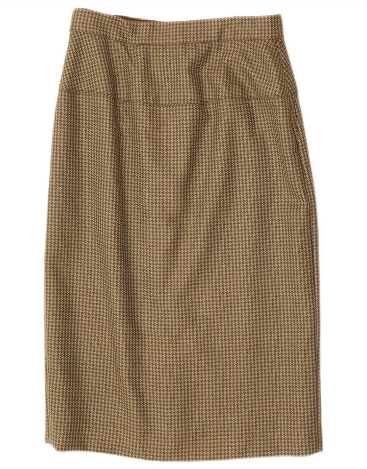 Gonna longuette a vita alta da donna vintage W28 pied de poule medio kaki