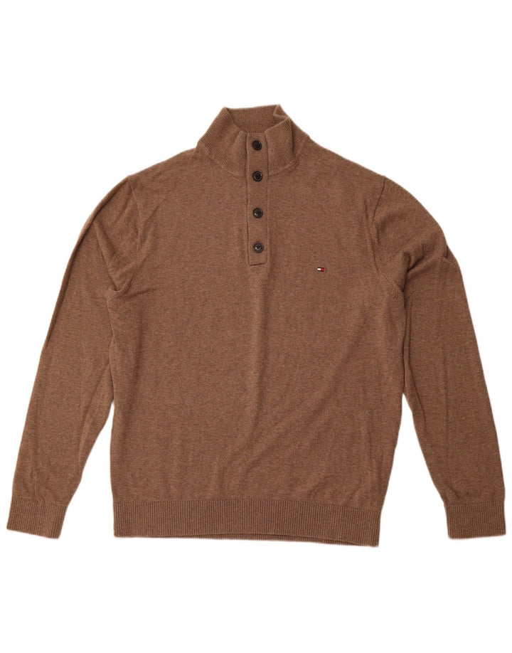 TOMMY HILFIGER Maglione da uomo con collo a bottoni 2XL cotone marrone