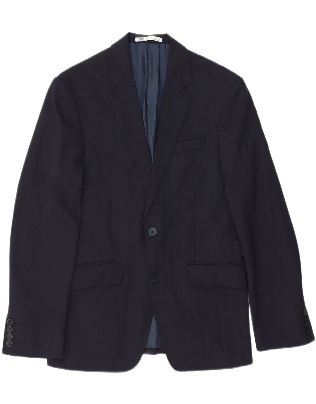 ZARA Mens 2 Button Blazer Jacket EU 46 Small Navy Blue Vintage Zara and Second-Hand Zara from Messina Hembry 