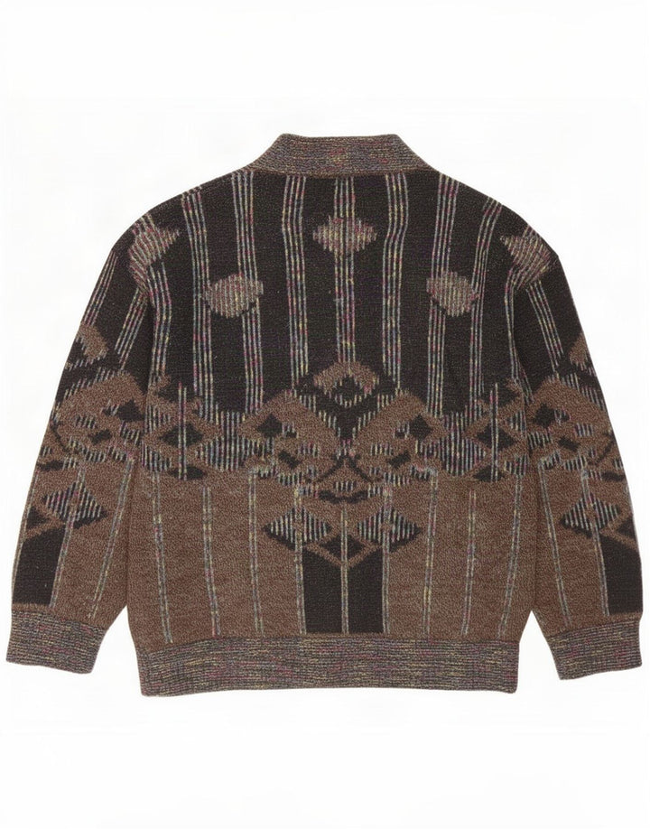 Maglione cardigan da uomo vintage marrone medio geometrico