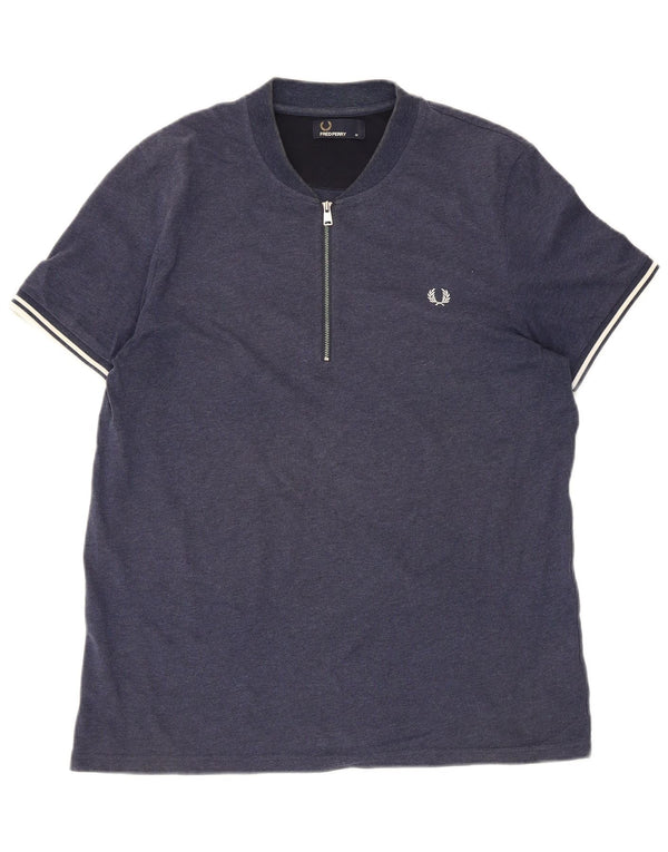 Maglietta Fred Perry da uomo con zip e collo, media, a righe blu navy