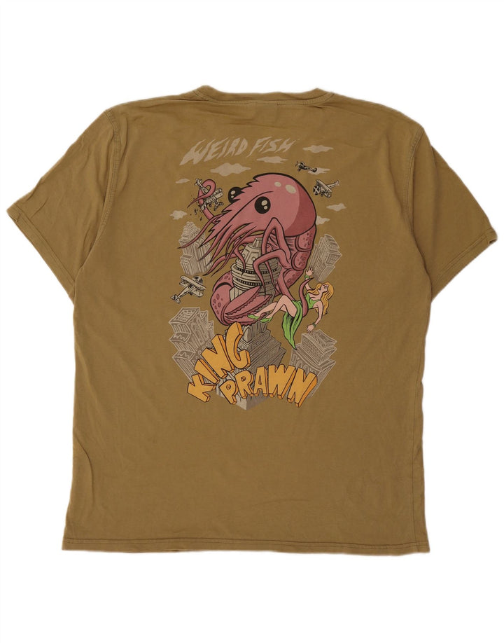 T-shirt grafica da uomo Weird Fish Top in cotone kaki medio