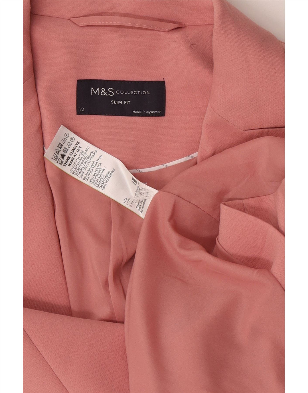 Giacca blazer slim fit da donna Marks & Spencer a 1 bottone UK 12 Rosa medio