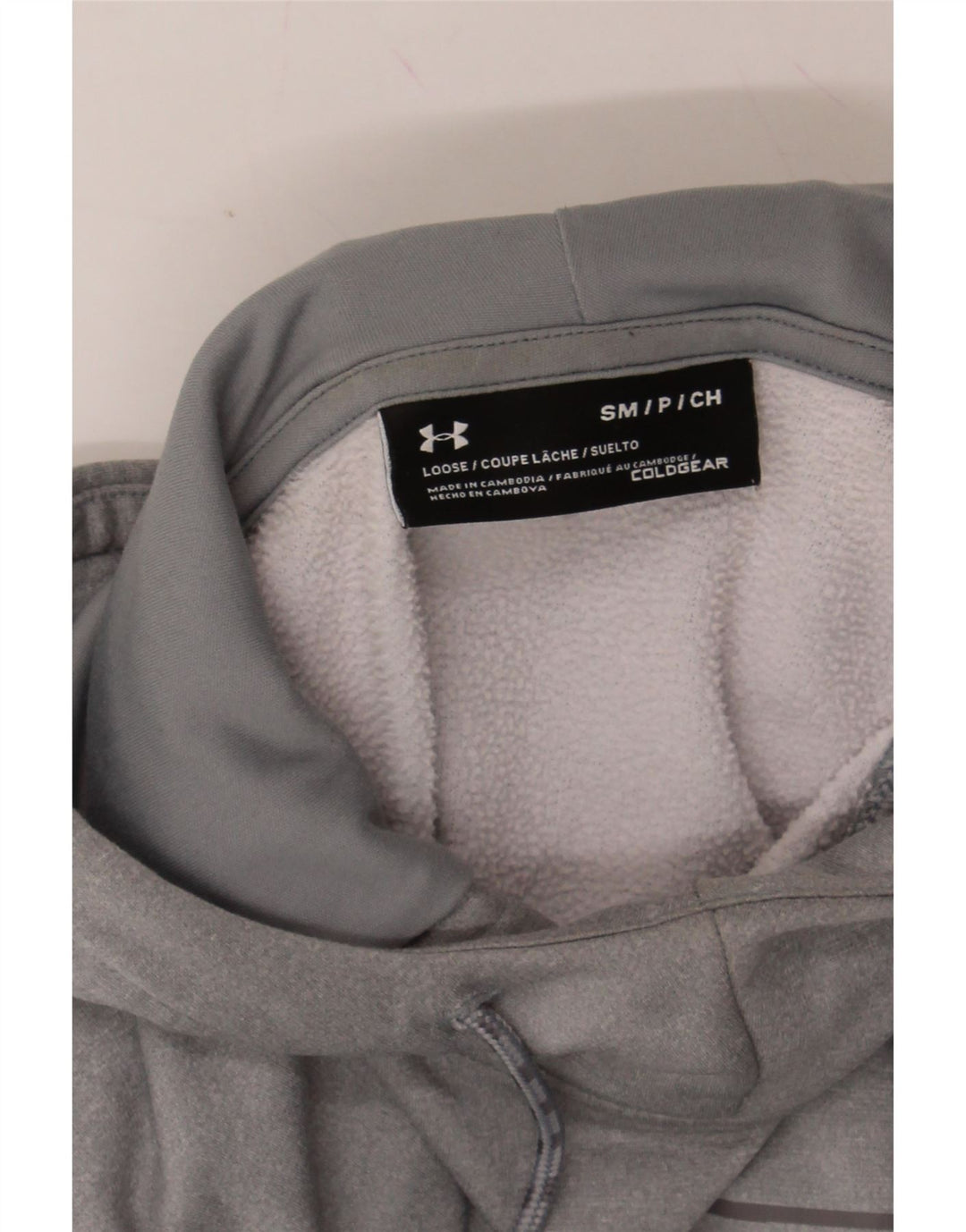 UNDER ARMOUR Mens Cold Gear Graphic Hoodie Jumper Small Grey Polyester Vintage Under Armour and Second-Hand Under Armour from Messina Hembry 