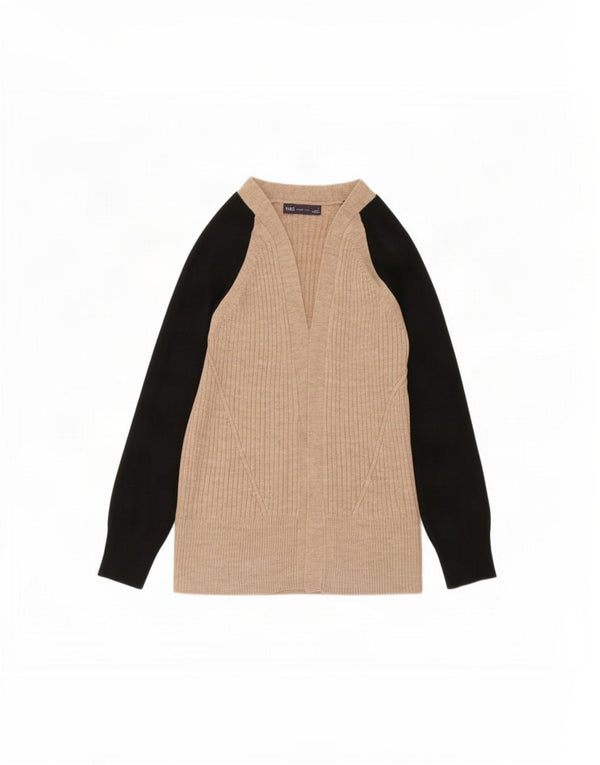 Maglione cardigan aperto da donna Marks & Spencer UK 10 Small Beige Colourblock
