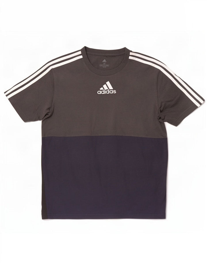 T-shirt da uomo Adidas Top in cotone color block grigio medio