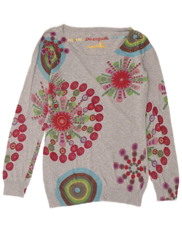 Desigual Donna Maglione con scollo a barchetta Maglione UK 14 Grigio medio geometrico