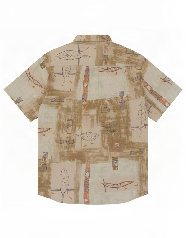 Joka Mens Short Sleeve Shirt XL Khaki Geometric