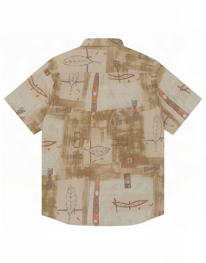 Camicia Joka da uomo a maniche corte XL Khaki geometrica