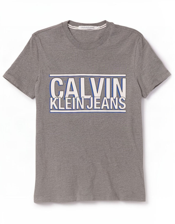 Maglietta grafica da uomo Calvin Klein Jeans Top piccola in cotone grigio