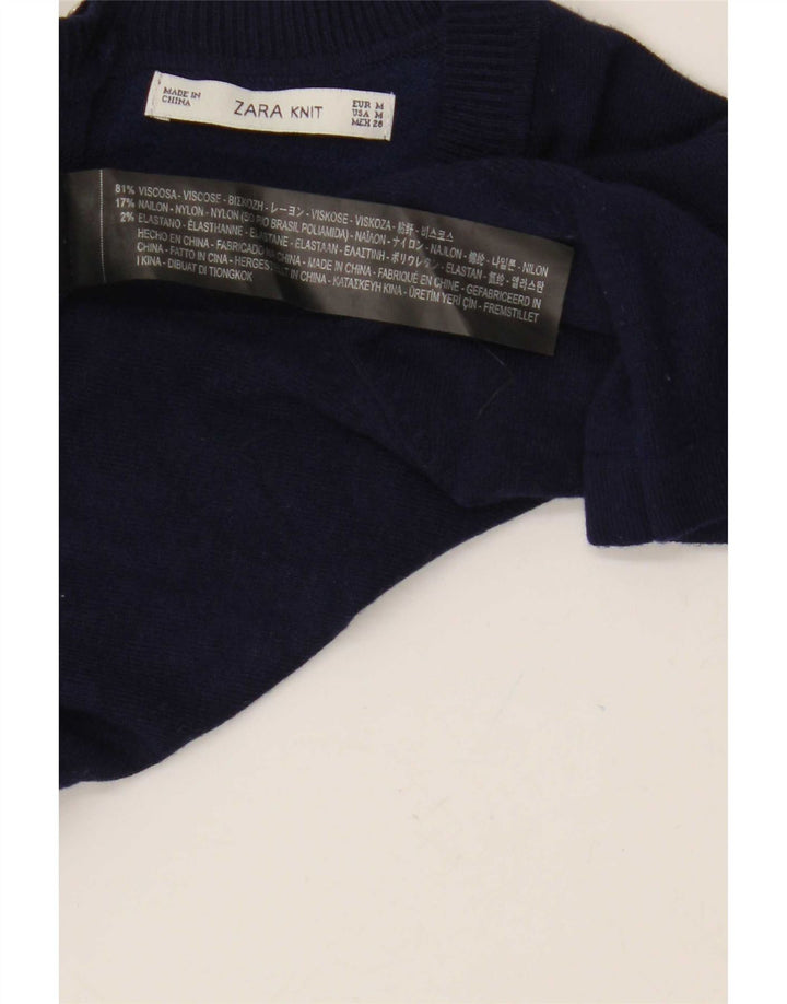 Top corto a maniche corte da donna Zara in viscosa UK 12 medio blu navy