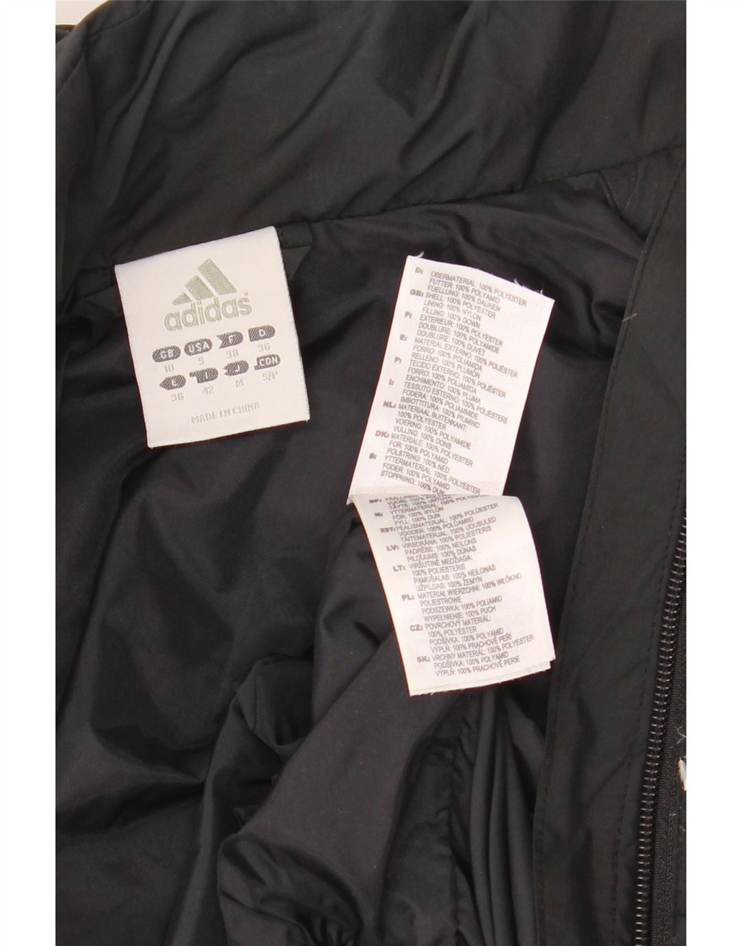 Giacca imbottita oversize con cappuccio da donna ADIDAS UK 10 piccola in poliestere nero