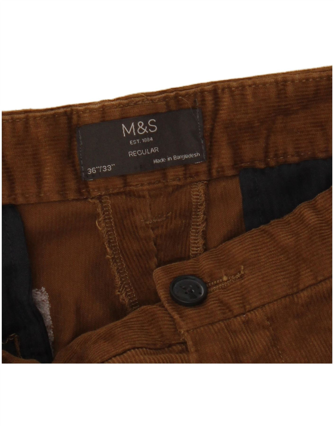 Pantaloni di velluto a coste regolari dritti da uomo Marks & Spencer W36 L33 Marrone