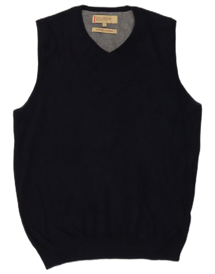 Canottiera vintage da uomo piccola in cotone blu navy