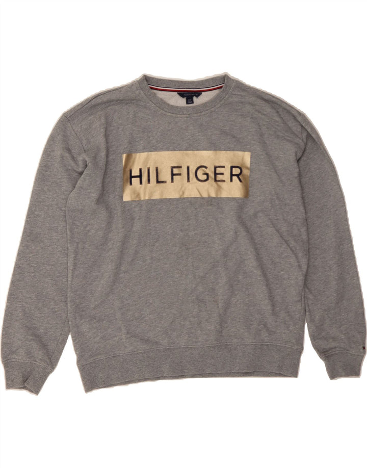 TOMMY HILFIGER Womens Graphic Sweatshirt Jumper UK 16 Large Grey Vintage Tommy Hilfiger and Second-Hand Tommy Hilfiger from Messina Hembry 