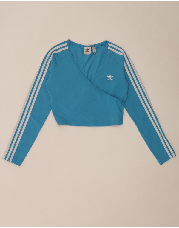 Top corto da donna Adidas manica lunga UK 12 cotone blu medio