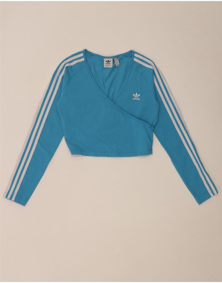 Top corto da donna Adidas manica lunga UK 12 cotone blu medio