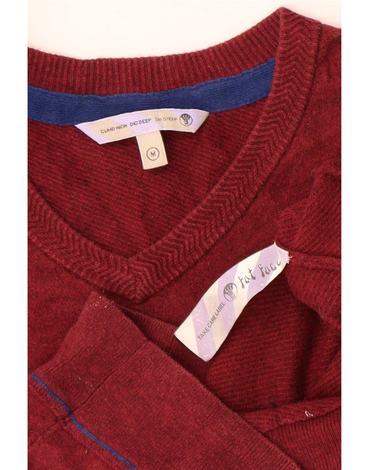 FAT FACE Maglione da uomo con scollo a V in cotone rosso medio